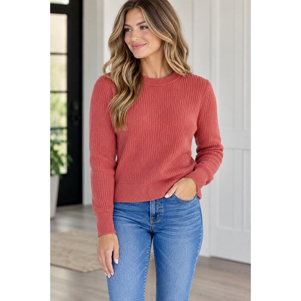 Free People NWT Ever After Women's RibKnit Crew Neck Sweater Long Sleeve pink M